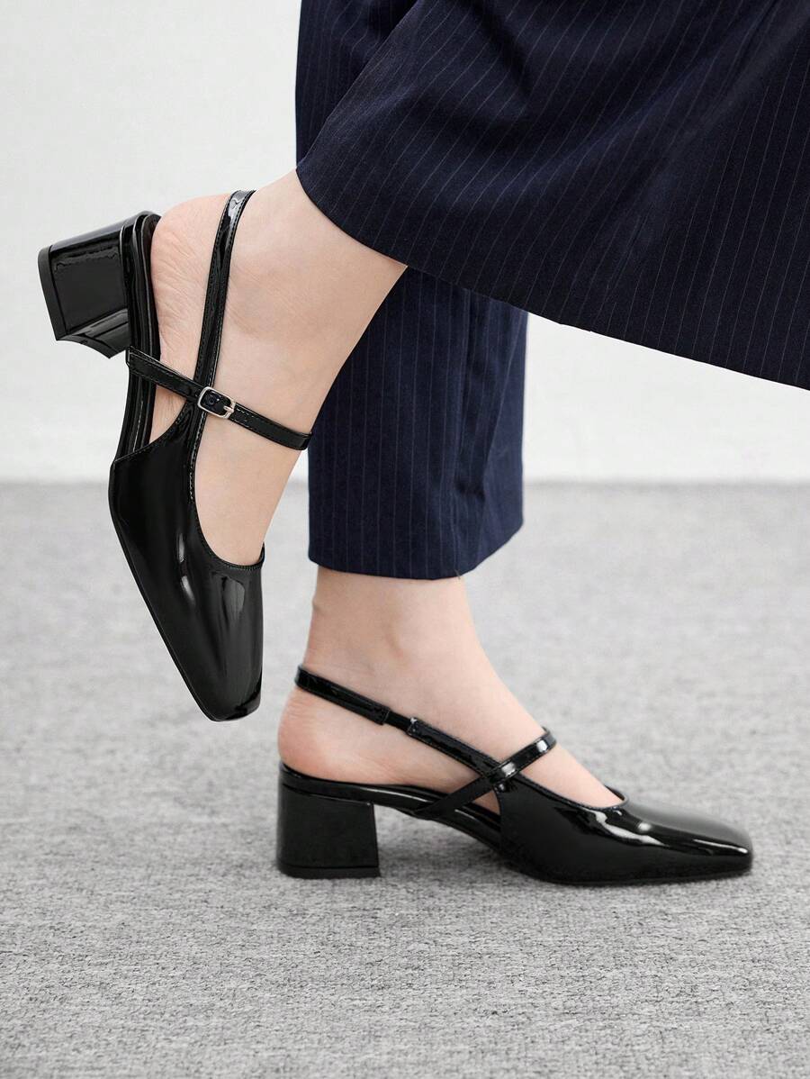 CUCCOO BIZCHIC Women's Classic Black Strap Low Heel Pumps For Christmas - Black - View 1