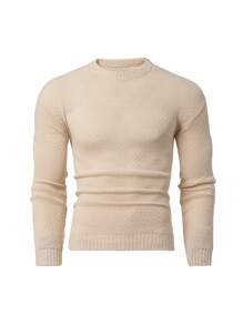 RueChic Men Structure Pattern Crew Neck Regular Sweater - Beige - View 1