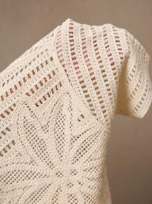 AKNOTIC 男士针织钩编棕榈树图案休闲宽松短袖针织衫，杏色适合夏季、度假、日常搭配、派对、情侣装、男士礼物、海滩、父亲节礼物