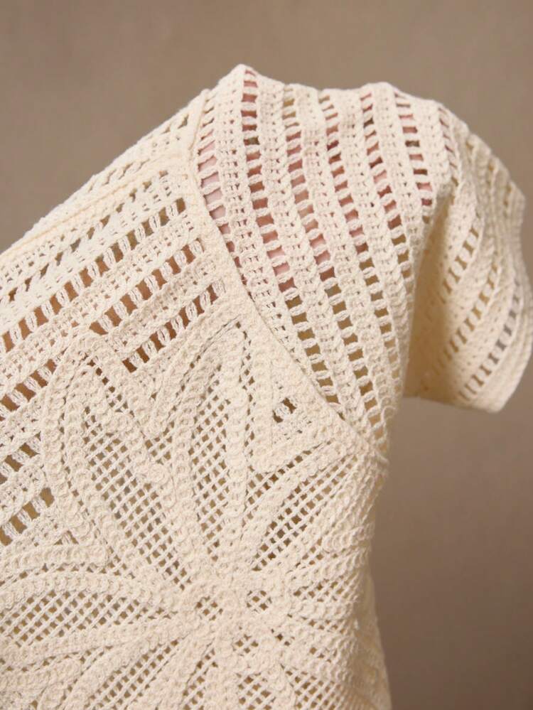 Men's Knitted Crocheted Palm Tree Pattern Casual Loose Short Sleeve Knit Shirt, Apricot Color Suitable For Summer, Vacation, Daily Matching, Party, Couple Wear, Men's Gift, Beach, Father's Day Gift