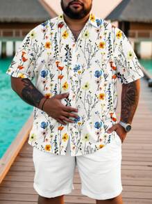 Manfinity RSRT Fashionable Casual & Mature Tropical Floral All-Over Digital Printing Pattern Slim Fit Regular Shoulder Short Sleeve Shirt For Men, Suitable For Summer Outdoor Vacation, Dating, Party, Couple Matching, Great Gift For Boyfriend - Multicolor - View 5