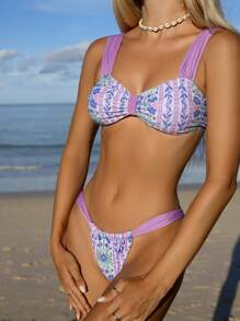 Swim Vcay Floral Print Bikini Set, Vacation & Beach For Summer - Multicolor - View 4