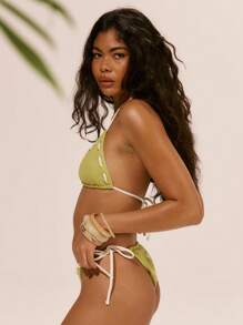 Musera Resort Triangle Lace Tie Detail Tie Bikini Top Spring, Summer, Ibiza, Holiday, Cute, Romantic, Festival, Vacation Beachwear, Beach Unearthly - Multicolor - View 2