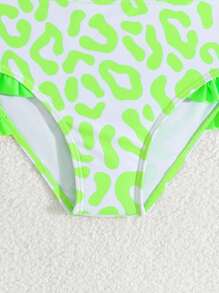 SHEIN Young Girl Leopard Print Swimwear Set With Frill Trim, Two Pieces - Multicolor - View 4