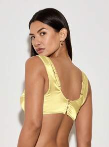 AiiRZ Áo Bralette Satin Đệm Crop Bustier Có Viền Ren Tinh Tế Cho Tiệc Tối Cô Dâu Đồ Lót Không Tay Phong Cách Lễ Hội Mùa Hè Thời Trang - Màu vàng - Xem 2