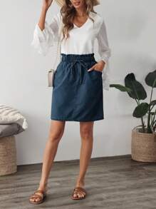 EMERY ROSE Women's Casual Washed High Waisted Denim Mini Skirt