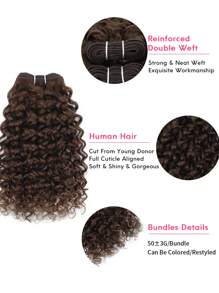 Mechones de cabello humano rizado y rizado de color marrón oscuro n.°4, con rizo rizado, cabello Remy, 4 mechones, 50g/pieza, mechones de color marrón chocolate, extensiones de cabello - S4 - Ver 2
