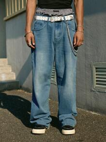 PAVTROS Jeans casuales de corte recto y ajuste holgado con bolsillos para hombre - Azul - Ver 6