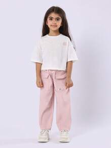 SUMWON Archive Brooklyn Girls Streetwear Set With Boxy Crop Tee And Utility Cargo Pants Autumn Winter Spring Two Piece Outfit - Pink - View 2