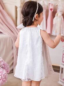 Baby Mädchen süßes & elegantes Baby Mädchen Blumen Mesh Schleife ärmelloses Mini Kleid, vielseitiges Sommerkleid