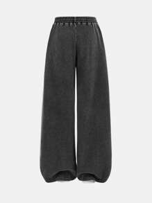 SHEIN 青少年女孩合身短袖圆领T恤和宽松阔腿针织裤套装 - 黑色 - 查看 6