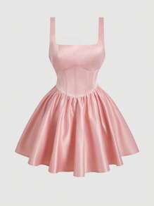 SHEIN MOD Plus Size Women White Bow Decor Mini Dress, Women's Dress, Holiday Party Dress, Elegant Dress, Women's Graceful Dress, Women's Party Dress, Graduation Gown,Corset Dress For Women - Pink - View 3