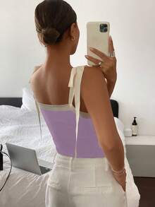 SHEIN Frenchy 女士撞色打结肩部吊带背心 - 淡紫色 - 查看 2