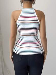 Elenzga 条纹修身性感女式挂脖时尚吊带背心 - 彩色 - 查看 2