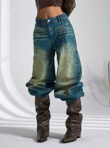 EURMUSE Low Waist Vintage Wash Y2K Loose Jean - Medium Wash - View 7