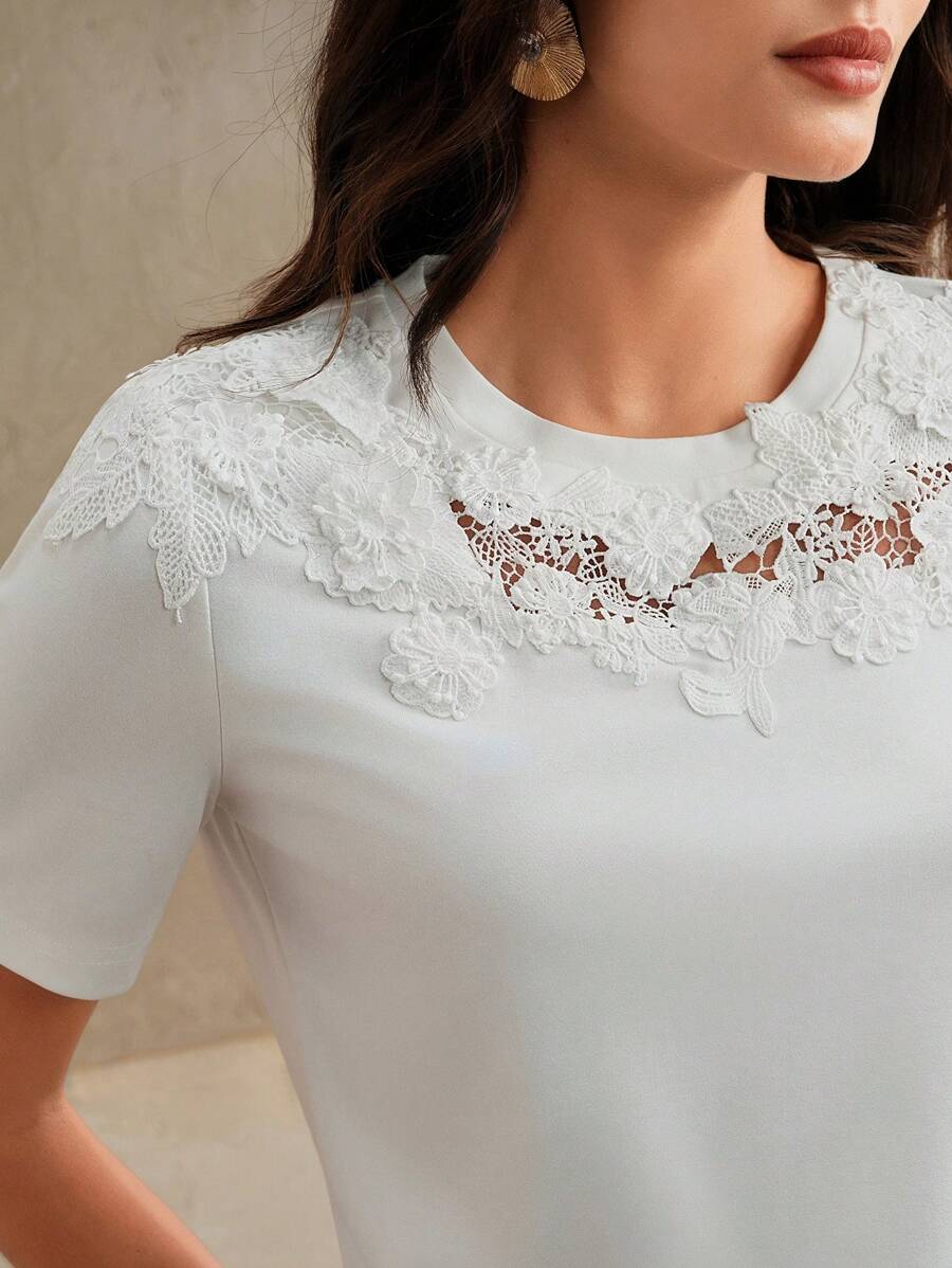 Anewsta Áo thun tay ngắn cổ tròn hiện đại cắt xẻ cho nữ, thích hợp cho mùa xuân/hè, lễ hội, tốt nghiệp - trắng - Xem 1