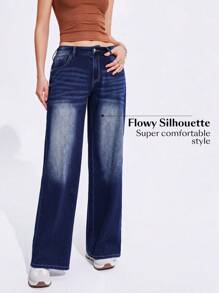 SHEIN Unity Women's Low Waist Straight Leg Knit Jeans - Dark Wash - View 6