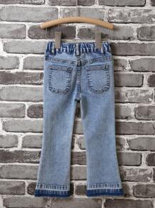 Young Boy Designed Washed Blue Denim Flared Stretch Jeans - Light Wash - View 2