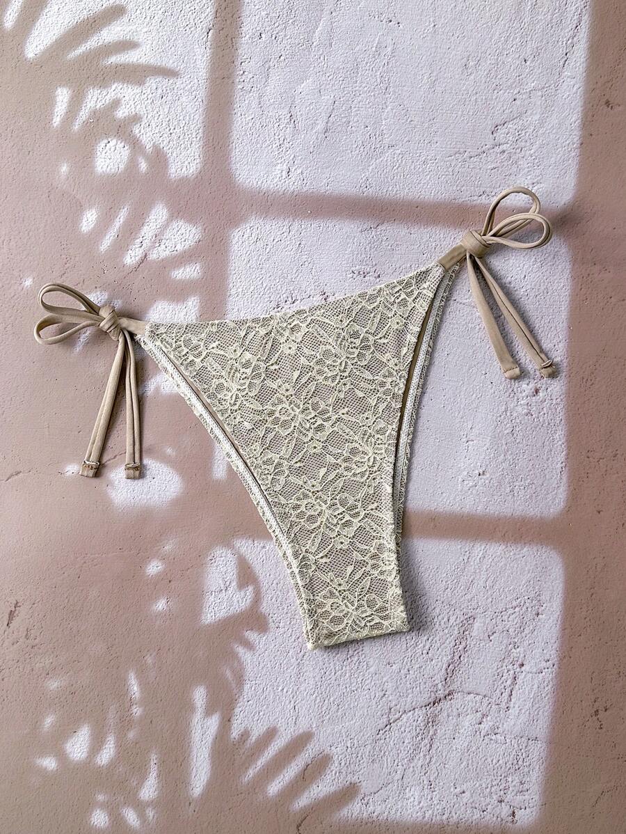 Swim Vcay 女士优雅度假蕾丝米色单裤 - 杏色 - 查看 1