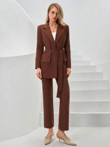 SHEIN Blazer A Colletto A Revers Con Cintura E Pantaloni Due Pezzi