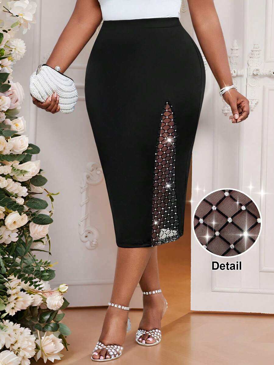 SHEIN Lady Spring And Summer Elegant Commuting Office Black Knitted Midi Plus Size Skirts Summer For Women Birthday Women Birthday For Women Festival For Women Festival Concert Women Summer Women Concert For Women - Black - View 1