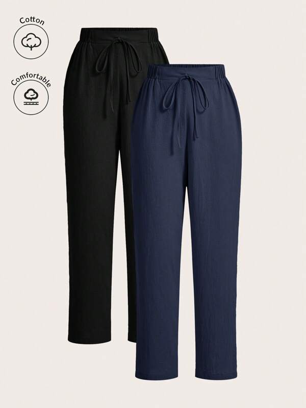 Poéselle Casual Elastic Waist Cotton Linen Pants, Comfortable For Daily, Holiday And Commuting Wear