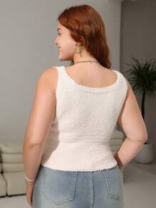 SHEIN EZwear Plus Size Autumn & Winter Thickened Sherpa Fleece Vest With Removable Bust Cup - Apricot - View 2