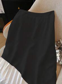 Chiquease Falda midi elegante de oficina con pliegues y contraste de colores para mujer