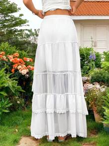SHEIN VCAY Minigonna asimmetrica con vita elastica e pizzo a contrasto, per vacanze estive, abbigliamento estivo da donna