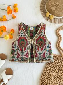 Adorable Girl Floral Patterned Vest, Versatile Summer