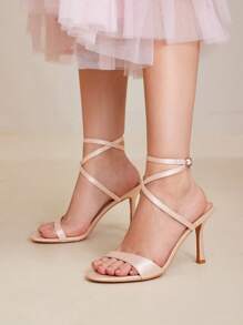 MOTF PREMIUM WOMEN'S SEXY MINIMALIST ANKLE STRAP HIGH HEEL SANDALS, VERSATILE FOR PARTY & EVENING - Apricot - View 1