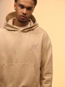 Musero Casual Airport Street Style Premium Oversized Embroidered "M" Pull On Hoodie Tracksuit For Spring For Summer Holiday Vacation - Apricot - View 3