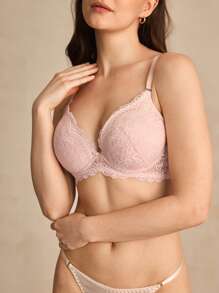 Charlaine French Style Sexy Lace Bra For Small Bust, Push-Up Underwire Bra Adjustable Lift Support - Pink - View 4