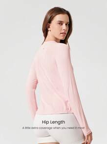 GLOWMODE Tee Time Essential Hip Length Long-Sleeve Active Top Daily Casual Machine Washable - Baby Pink - View 2