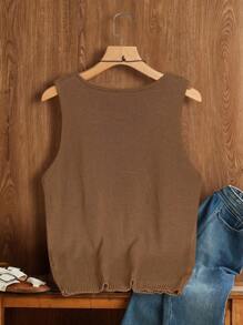 Franclia 1 件女士纯色针织毛衣上衣，适合夏季 - 鏽棕色 - 查看 2