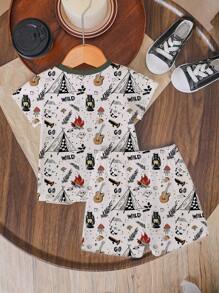Baby Jungen Sommer lässiges minimalistisches Muster Kurzarm Rundhals T-Shirt und Shorts Set