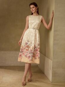 MOTF PREMIUM VESTIDO ESTAMPADO FLORAL CON CINTURÓN