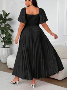 EMERY ROSE Große Größen Kleid mit quadratischem Ausschnitt, Herzausschnitt, Rüschenärmel, plissiertem A-Linien-Schnitt, vintage elegant für Frühling/Sommer, Urlaub, Hochzeitsgast, Party, Frauen