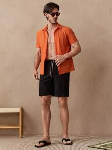 Manfinity VCAY Men's Short Sleeve Button Front Shirt - Orange - View 3