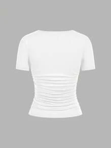 SHEIN EZwear 4件装95%纯棉休闲纯色圆领短袖T恤，适合春夏穿着、外出、海滩度假、居家穿着，时尚百搭。 - 彩色 - 查看 8