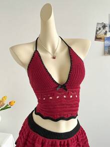 Soleia 女士假日休闲撞色露背吊带上衣和迷你裙两件套海滩度假装春夏女士西部音乐节波西米亚风 - 彩色 - 查看 4