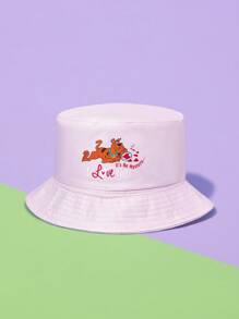 SCOOBY-DOO X SHEIN Reversible Cartoon Dog Print Bucket Hat - Pink - View 1