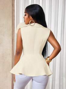 BamGleam Three-Dimensional Flower Sleeveless Suit Jacket - Apricot - View 2
