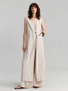 Ontre Women's Sleeveless V-Neck Lightweight Jacket, Minimalist Fashion, Suitable For Island, Bohemian Summer Long Vest In Fall/Winter - Khaki - View 7