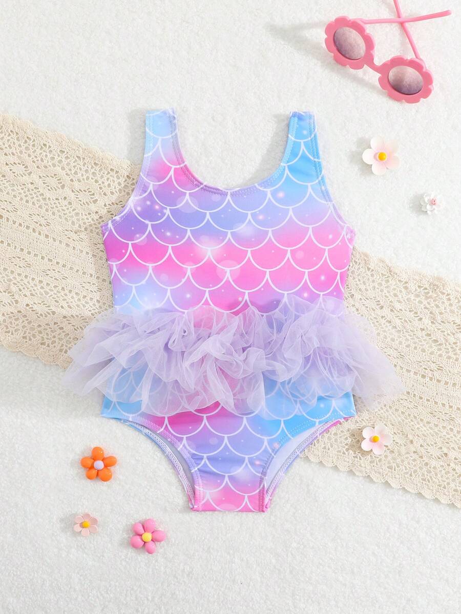 Baby Girl Random Print One-Piece Swimsuit - Multicolor - View 1