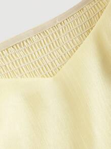 SHEIN MOD 黄色多层褶饰喇叭形中长连衣裙，蝴蝶结设计，欧根纱面料，浪漫梦幻风格，适合约会、派对、节日、茶会、生日 - 黃色 - 查看 3