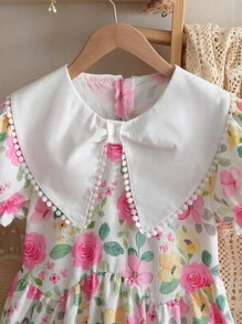 SHEIN Vestido casual con estampado floral y mangas abullonadas para niña preadolescente, ideal para días festivos