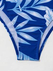 Swim Lushoire Conjunto de traje de baño de 2 piezas con parte superior tipo top con recorte de concha y bikini triángulo con estampado floral, talla grande una cubrecostilla de manga corta