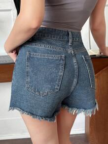 DAZY Women's Casual Fringe Hem Street Style Denim Shorts, Summer
