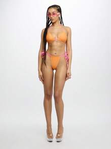 SUMWON WOMEN Double Tie Neon Contrast Piping Bikini Set - Orange - View 3